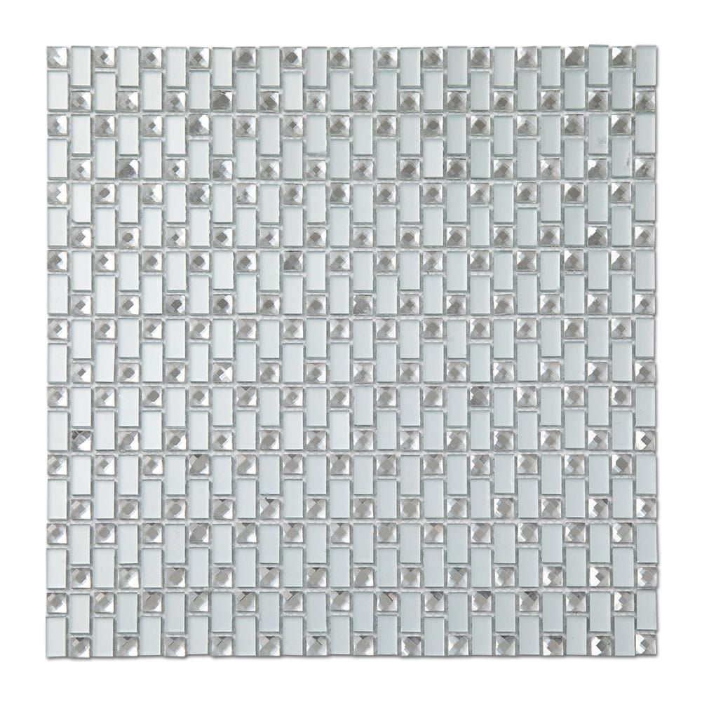 Beveled Crystal Square Mirror Glass Mosaic Tile 12 x 12 Inch (Crystal & Frosted, 5-Pack)